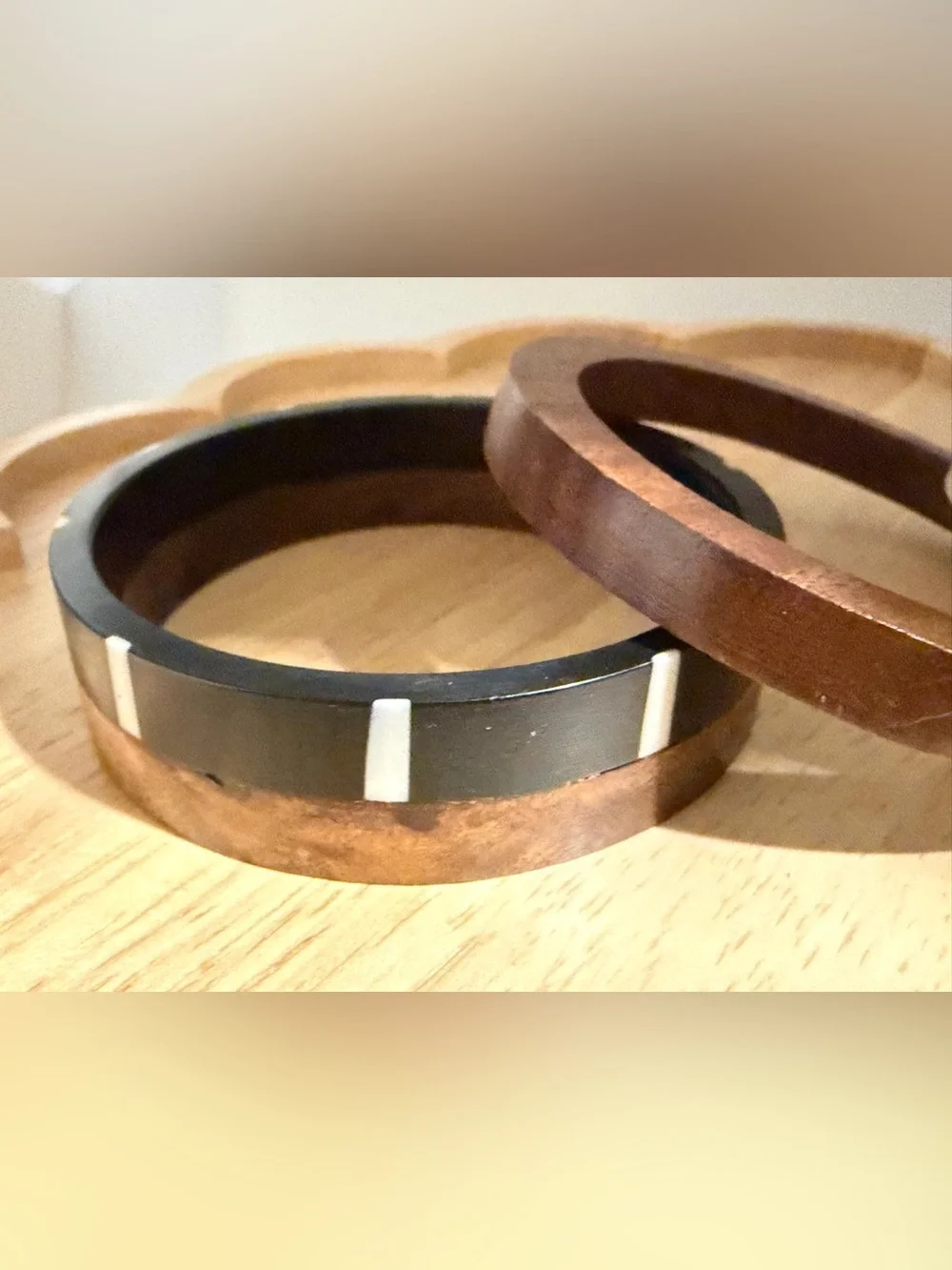Zara Men’s and Women’s Wood and Ivory Inlay Cuff Bracelet